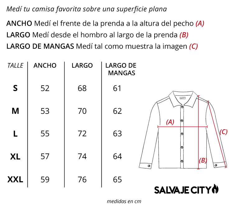 Tabla de talles camisa